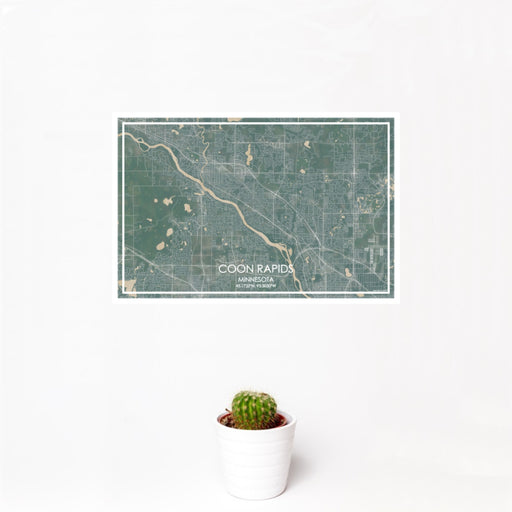 12x18 Coon Rapids Minnesota Map Print Landscape Orientation in Afternoon Style With Small Cactus Plant in White Planter