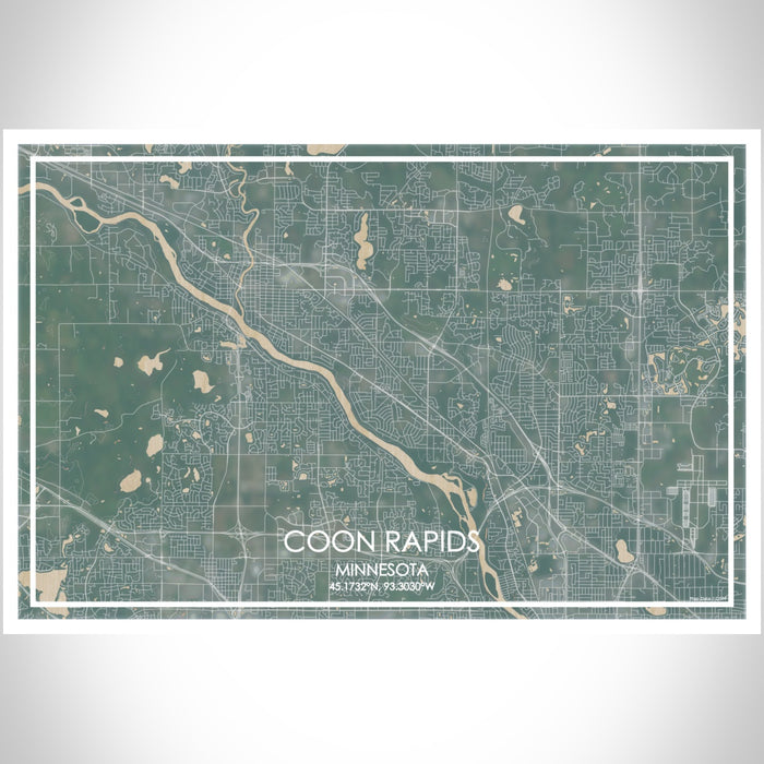 Coon Rapids Minnesota Map Print Landscape Orientation in Afternoon Style With Shaded Background