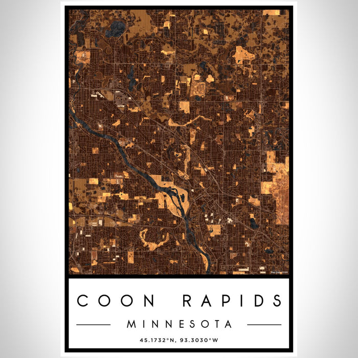 Coon Rapids Minnesota Map Print Portrait Orientation in Ember Style With Shaded Background