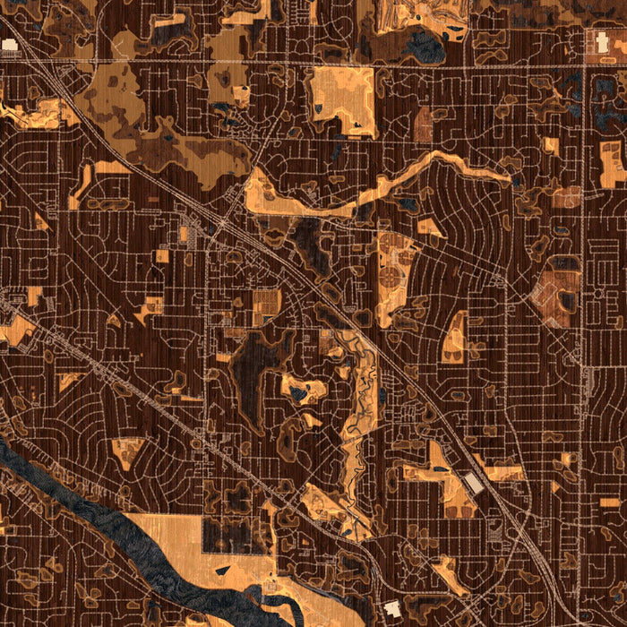 Coon Rapids Minnesota Map Print in Ember Style Zoomed In Close Up Showing Details