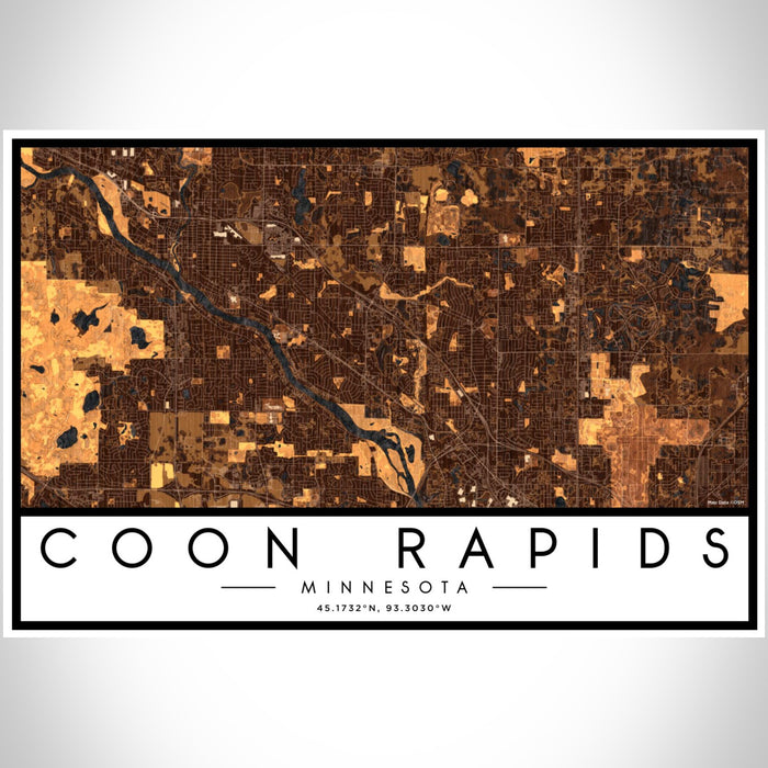 Coon Rapids Minnesota Map Print Landscape Orientation in Ember Style With Shaded Background