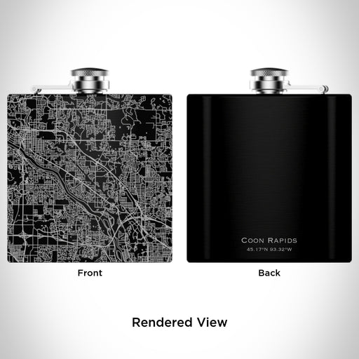 Rendered View of Coon Rapids Minnesota Map Engraving on 6oz Stainless Steel Flask in Black