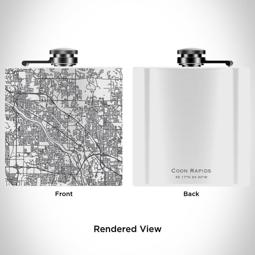 Rendered View of Coon Rapids Minnesota Map Engraving on 6oz Stainless Steel Flask in White