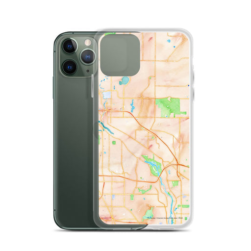 Custom Coon Rapids Minnesota Map Phone Case in Watercolor on Table with Laptop and Plant