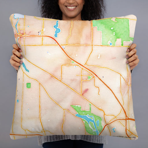 Person holding 22x22 Custom Coon Rapids Minnesota Map Throw Pillow in Watercolor