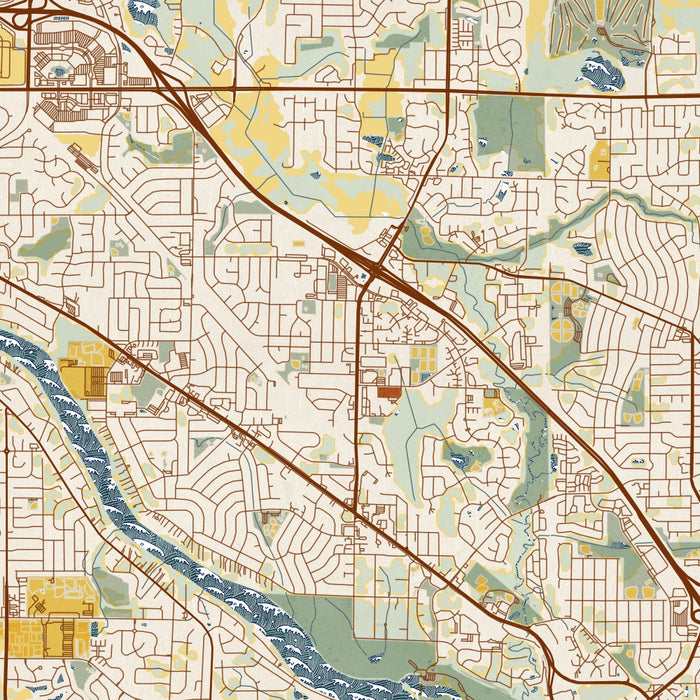 Coon Rapids Minnesota Map Print in Woodblock Style Zoomed In Close Up Showing Details