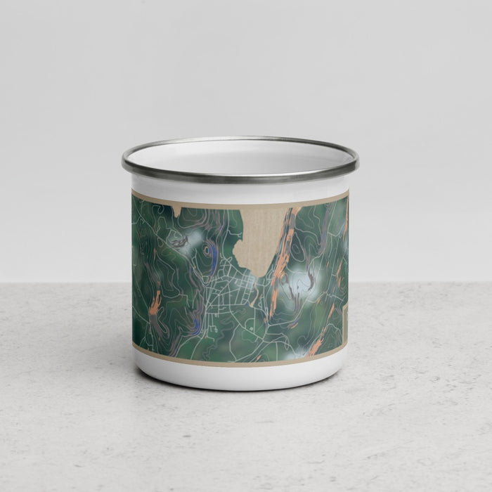 Front View Custom Cooperstown New York Map Enamel Mug in Afternoon