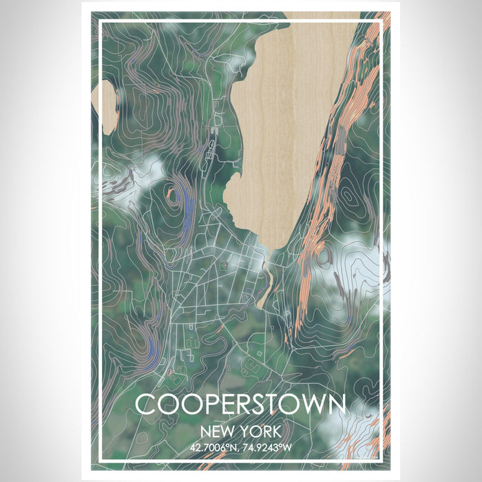 Cooperstown New York Map Print Portrait Orientation in Afternoon Style With Shaded Background