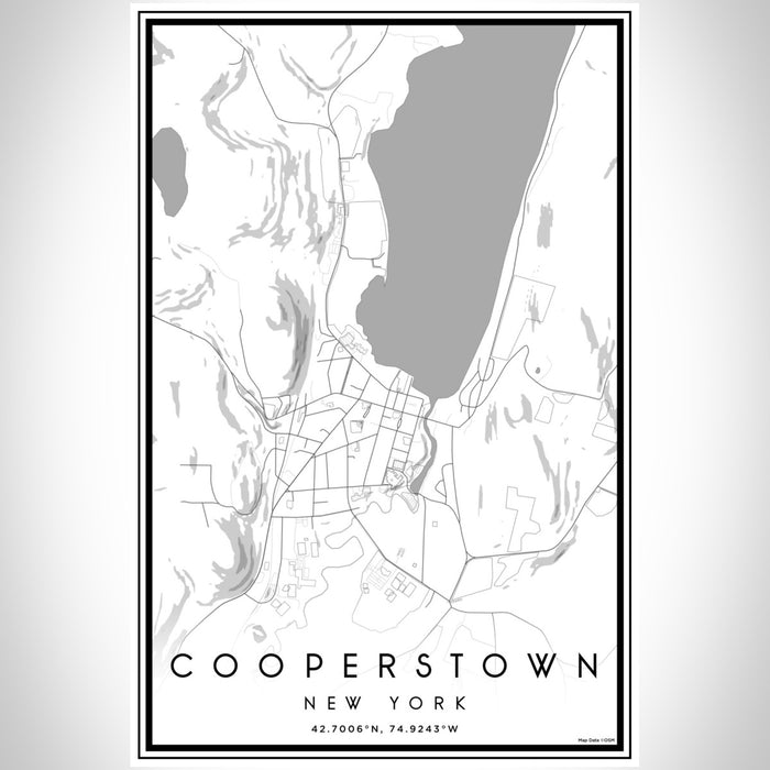 Cooperstown New York Map Print Portrait Orientation in Classic Style With Shaded Background