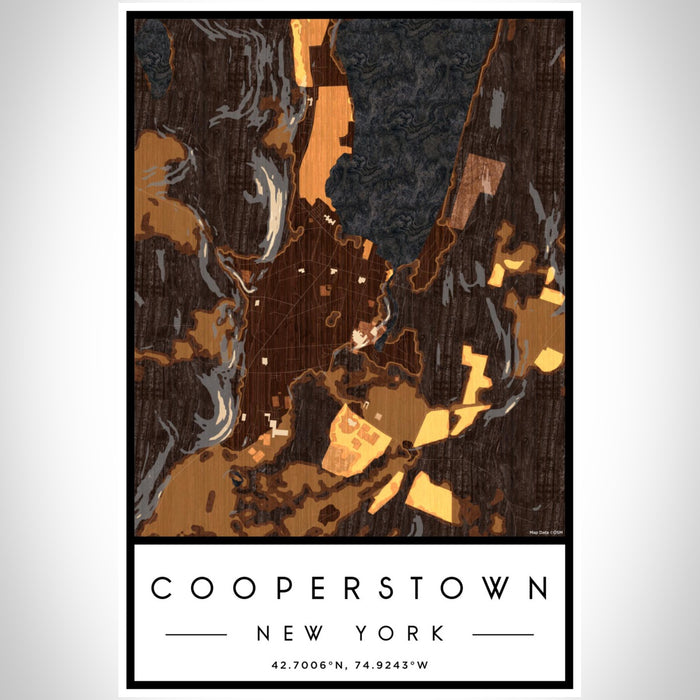 Cooperstown New York Map Print Portrait Orientation in Ember Style With Shaded Background