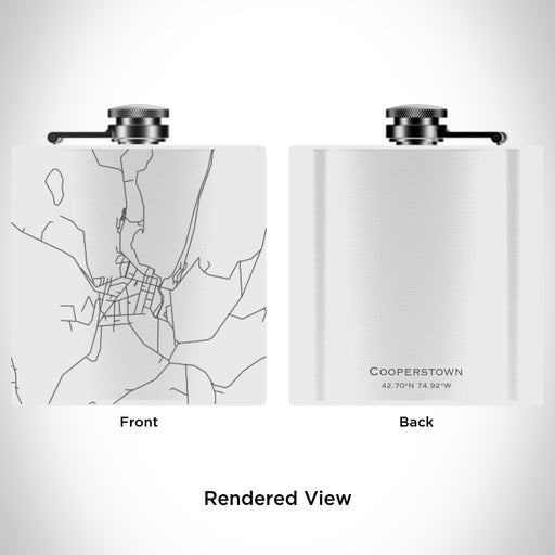 Rendered View of Cooperstown New York Map Engraving on 6oz Stainless Steel Flask in White