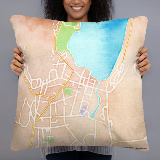 Person holding 22x22 Custom Cooperstown New York Map Throw Pillow in Watercolor