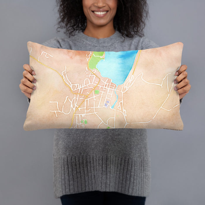 Person holding 20x12 Custom Cooperstown New York Map Throw Pillow in Watercolor