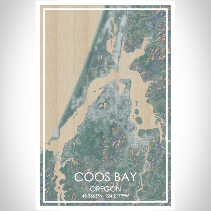 Coos Bay Oregon Map Print Portrait Orientation in Afternoon Style With Shaded Background