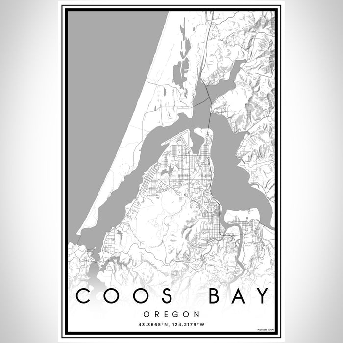 Coos Bay Oregon Map Print Portrait Orientation in Classic Style With Shaded Background