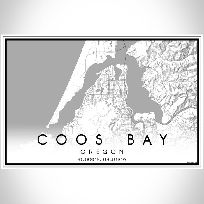 Coos Bay Oregon Map Print Landscape Orientation in Classic Style With Shaded Background