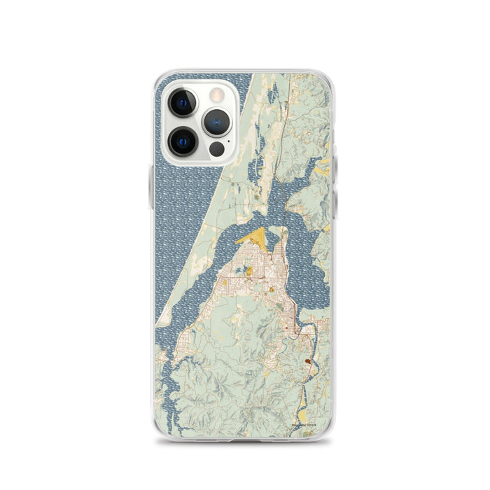 Custom Coos Bay Oregon Map iPhone 12 Pro Phone Case in Woodblock
