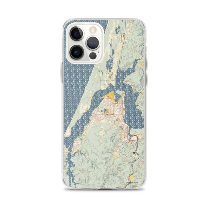 Custom Coos Bay Oregon Map iPhone 12 Pro Max Phone Case in Woodblock