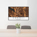 24x36 Coppell Texas Map Print Lanscape Orientation in Ember Style Behind 2 Chairs Table and Potted Plant