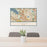 24x36 Coppell Texas Map Print Lanscape Orientation in Woodblock Style Behind 2 Chairs Table and Potted Plant