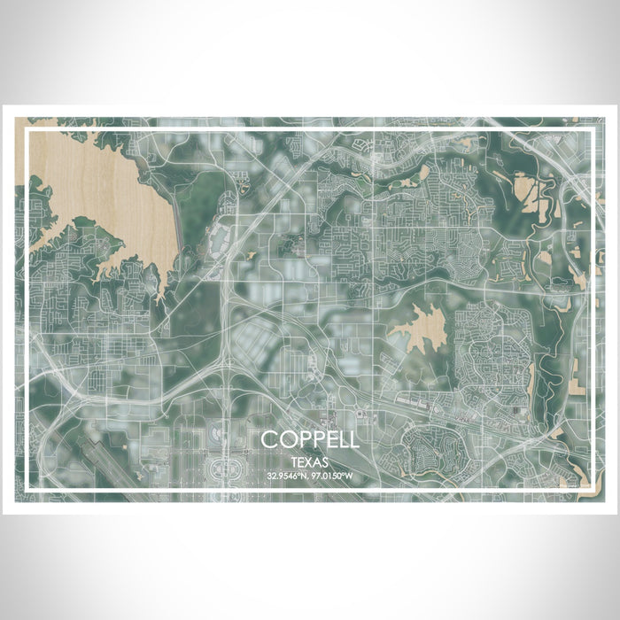 Coppell Texas Map Print Landscape Orientation in Afternoon Style With Shaded Background