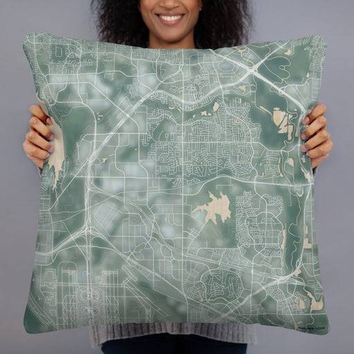Person holding 22x22 Custom Coppell Texas Map Throw Pillow in Afternoon