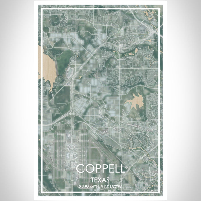 Coppell Texas Map Print Portrait Orientation in Afternoon Style With Shaded Background