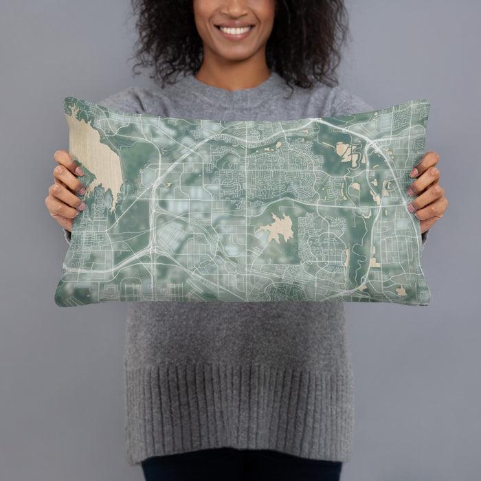 Person holding 20x12 Custom Coppell Texas Map Throw Pillow in Afternoon
