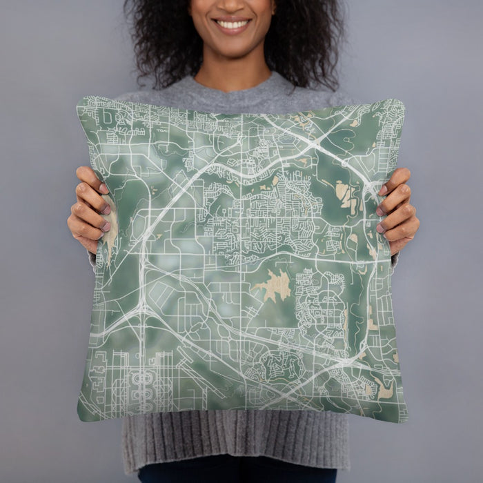 Person holding 18x18 Custom Coppell Texas Map Throw Pillow in Afternoon