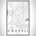 Coppell Texas Map Print Portrait Orientation in Classic Style With Shaded Background
