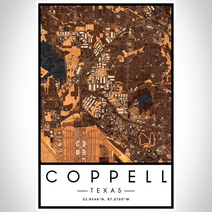 Coppell Texas Map Print Portrait Orientation in Ember Style With Shaded Background