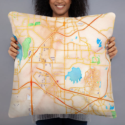 Person holding 22x22 Custom Coppell Texas Map Throw Pillow in Watercolor