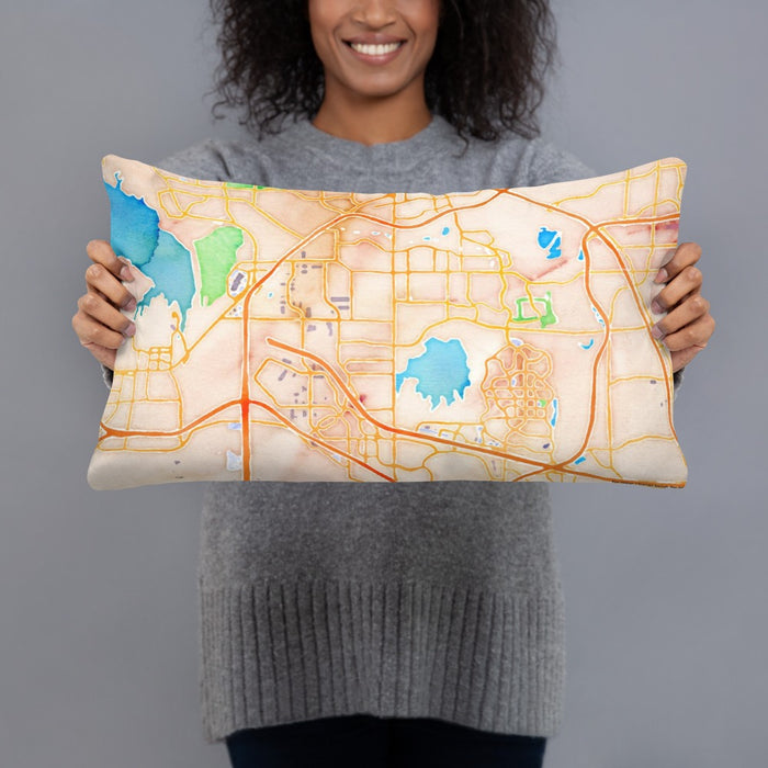 Person holding 20x12 Custom Coppell Texas Map Throw Pillow in Watercolor