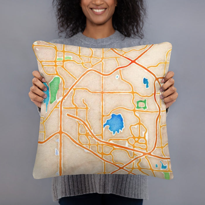 Person holding 18x18 Custom Coppell Texas Map Throw Pillow in Watercolor