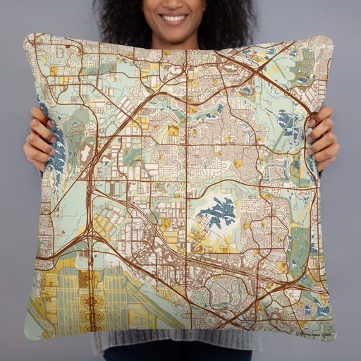 Person holding 22x22 Custom Coppell Texas Map Throw Pillow in Woodblock