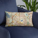 Custom Coppell Texas Map Throw Pillow in Woodblock on Blue Colored Chair