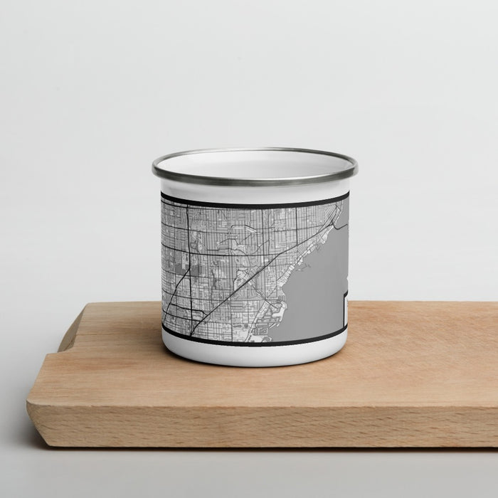 Front View Custom Coral Gables Florida Map Enamel Mug in Classic on Cutting Board