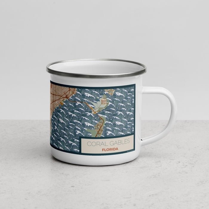 Right View Custom Coral Gables Florida Map Enamel Mug in Woodblock