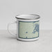 Left View Custom Cormorant Lake Manitoba Map Enamel Mug in Woodblock