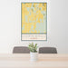 24x36 Cornwall Vermont Map Print Portrait Orientation in Woodblock Style Behind 2 Chairs Table and Potted Plant