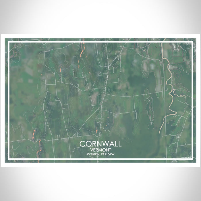 Cornwall Vermont Map Print Landscape Orientation in Afternoon Style With Shaded Background