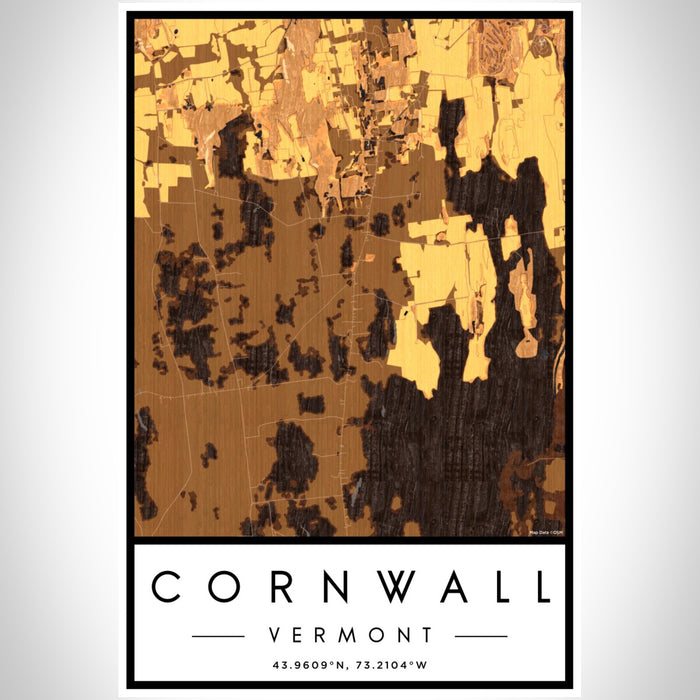 Cornwall Vermont Map Print Portrait Orientation in Ember Style With Shaded Background