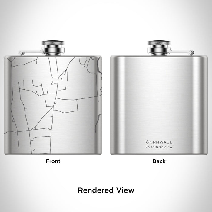 Rendered View of Cornwall Vermont Map Engraving on 6oz Stainless Steel Flask