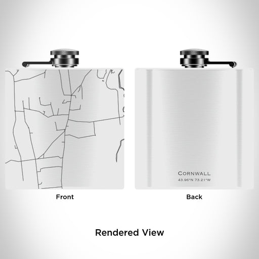 Rendered View of Cornwall Vermont Map Engraving on 6oz Stainless Steel Flask in White
