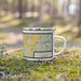 Right View Custom Cornwall Vermont Map Enamel Mug in Woodblock on Grass With Trees in Background