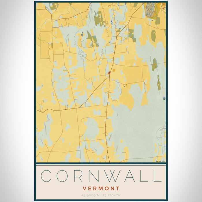 Cornwall Vermont Map Print Portrait Orientation in Woodblock Style With Shaded Background