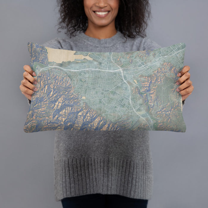 Person holding 20x12 Custom Corona California Map Throw Pillow in Afternoon