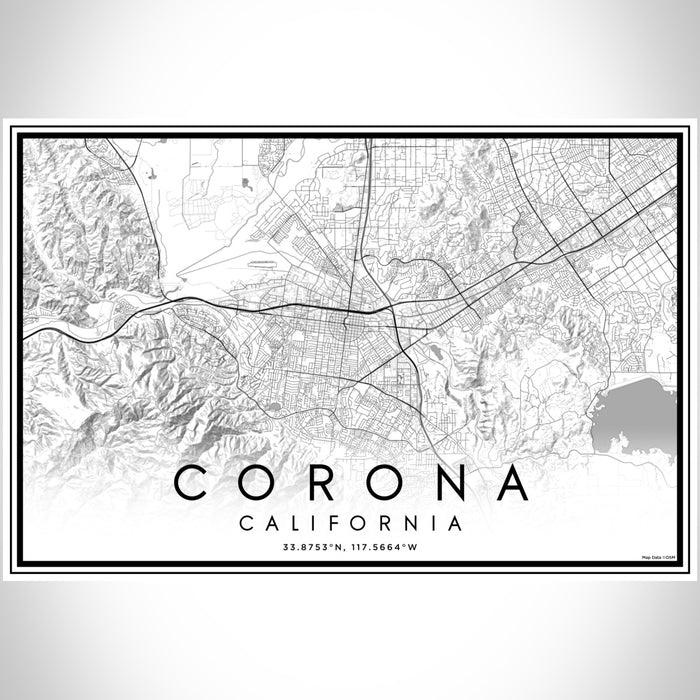 Corona California Map Print Landscape Orientation in Classic Style With Shaded Background