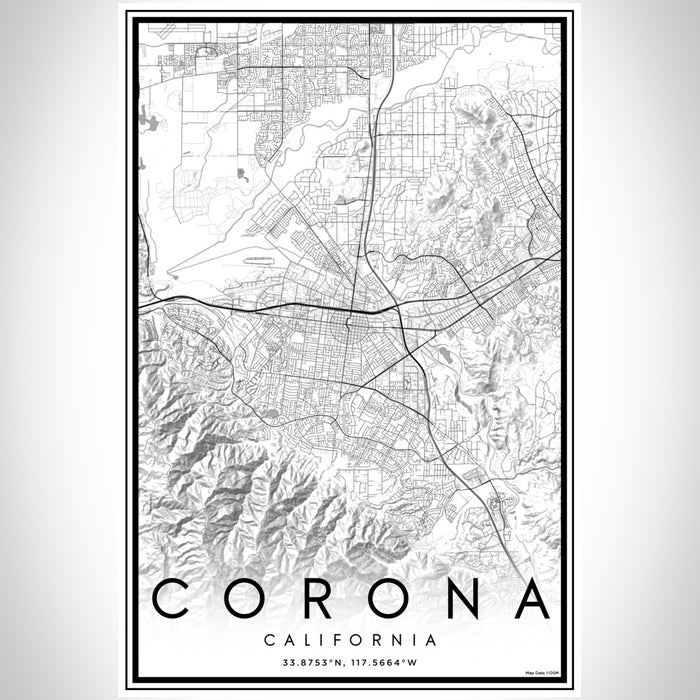 Corona California Map Print Portrait Orientation in Classic Style With Shaded Background