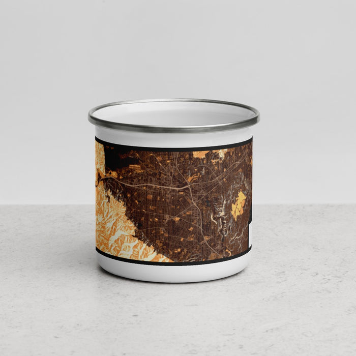 Front View Custom Corona California Map Enamel Mug in Ember